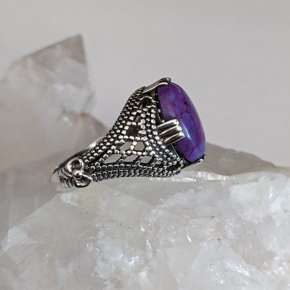 Purple Copper Turquoise, 925 Silver Ring, Size 9 - Picture 5 of 12